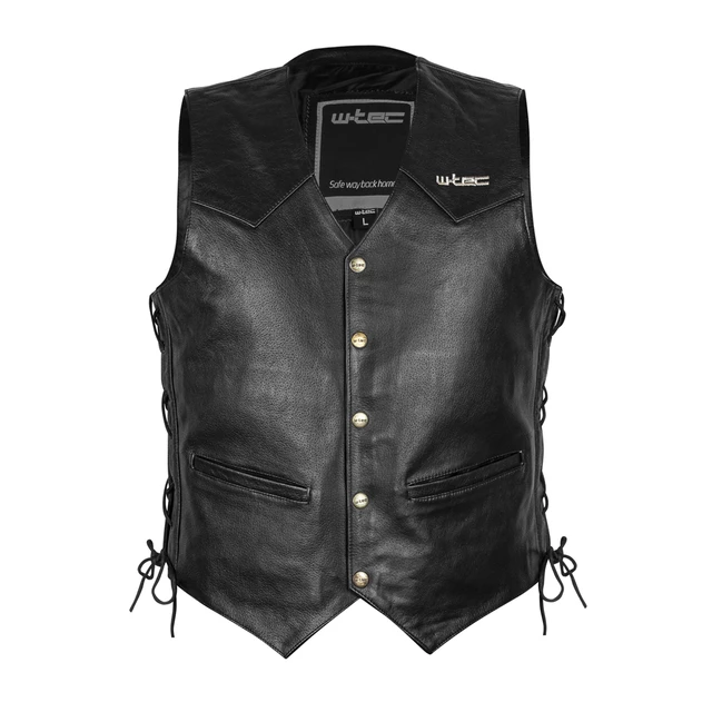 Leather Motorcycle Vest W-TEC Rockridge - Black - Black