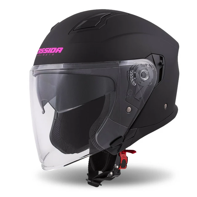 Cassida Jet Tech Schwarz Matt/Pink Logo 2023 Motorradhelm - schwarz matt/rosa