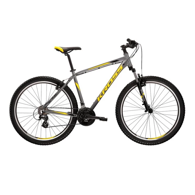 Hegyi kerékpár Kross Hexagon 2.0 27,5" - modell 2022 - sötétkék/lime/szürke - grafit/fekete/sárga