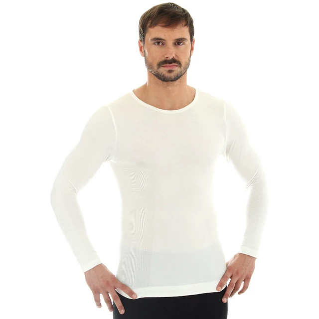 Pánské tričko Brubeck -  vlna dlouhý rukáv - krémově bílá