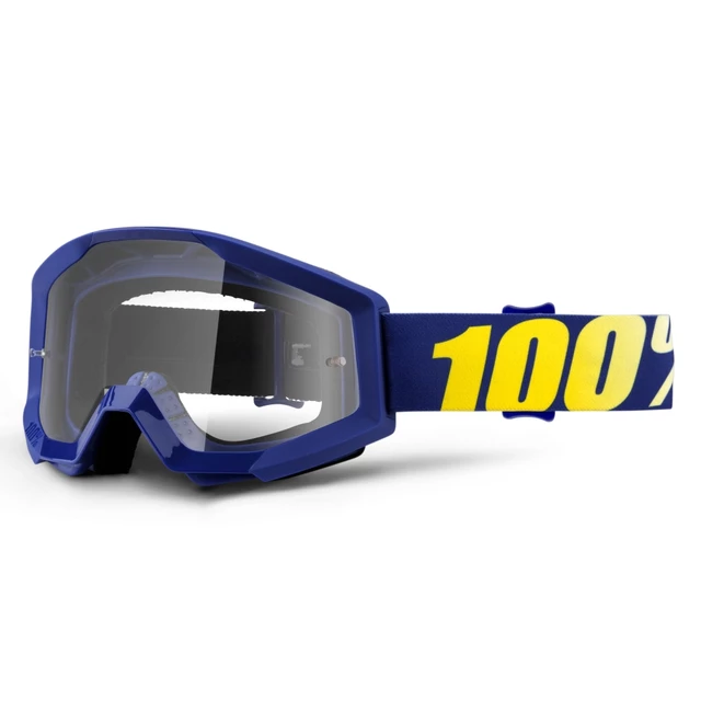 Motocross Goggles 100% Strata - Goliath Black, Clear Plexi with Pins for Tear-Off Foils - Hope Blue, Clear Plexi with Pins for Tear-Off Foils