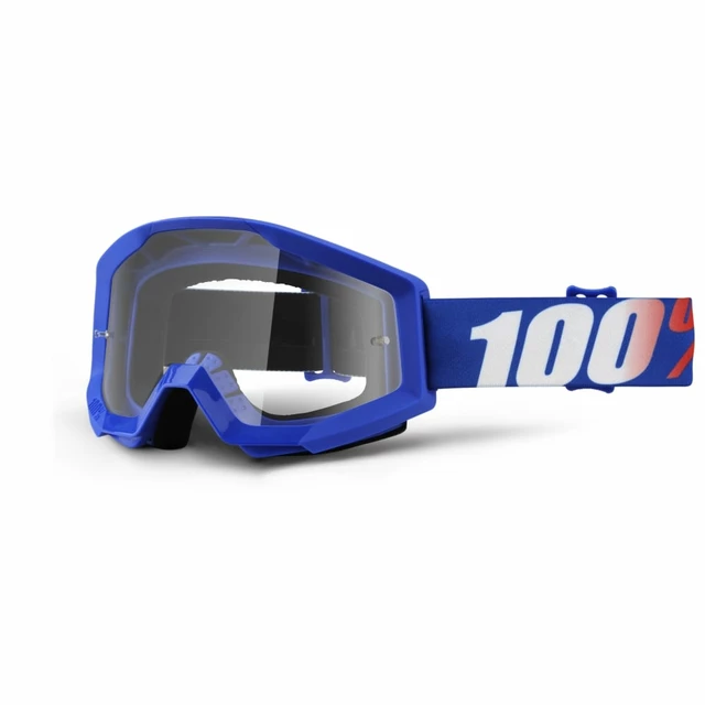 Motocross Goggles 100% Strata - Goliath Black, Clear Plexi with Pins for Tear-Off Foils - Nation Blue, Clear Plexi with Pins for Tear-Off Foils