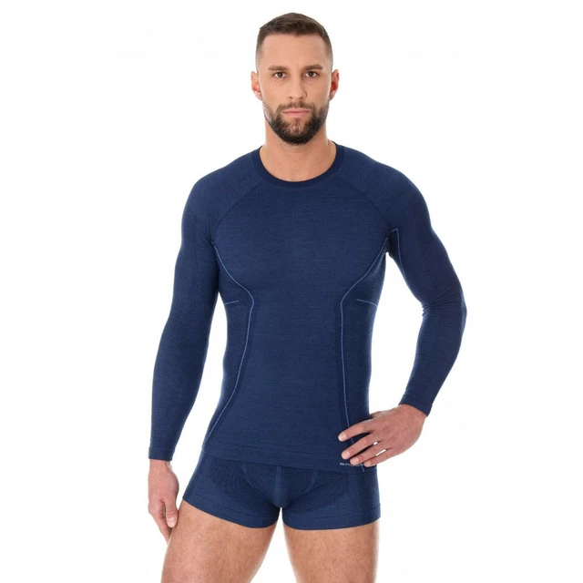 Pánske tričko Brubeck Active Wool s dlhým rukávom - Graphite - Navy Blue
