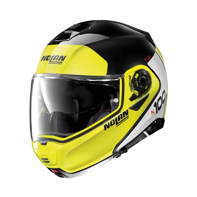 Motorcycle Helmet Nolan N100-5 Plus Distinctive N-Com P/J - Flat Black - Glossy Black-Fluo