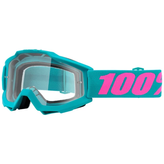 Motocross Goggles 100% Accuri - Passion Green, Clear Plexi with Pins for Tear-Off Foils