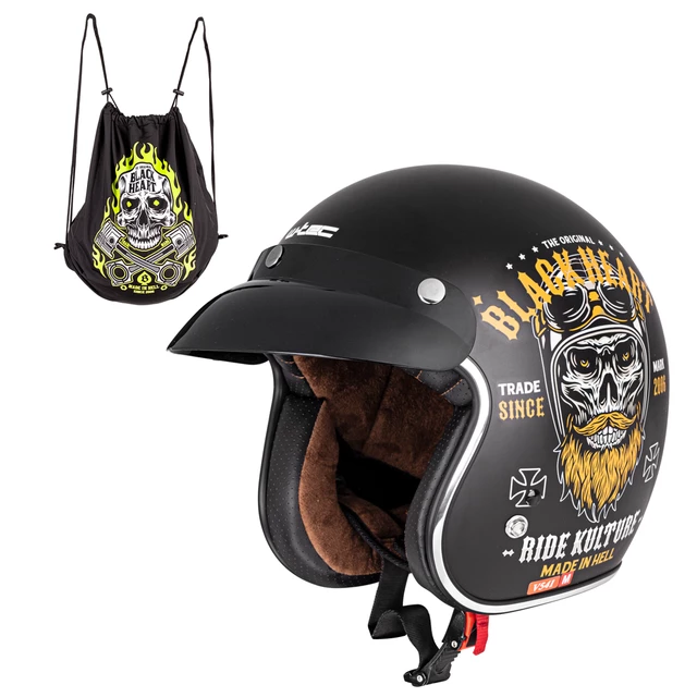 Kask motocyklowy otwarty chopper W-TEC Black Heart Kustom - Ride Culture, matowy czarny