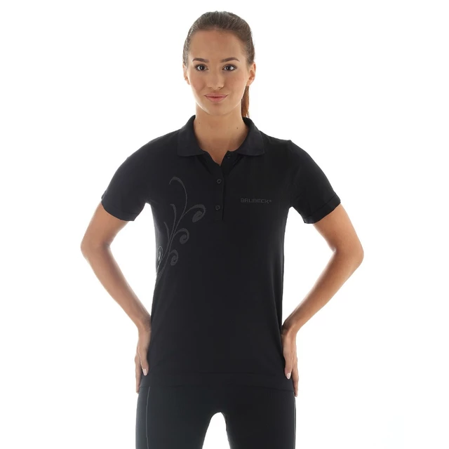 Women's functional T-shirt Brubeck PRESTIGE with collar - Black - Black