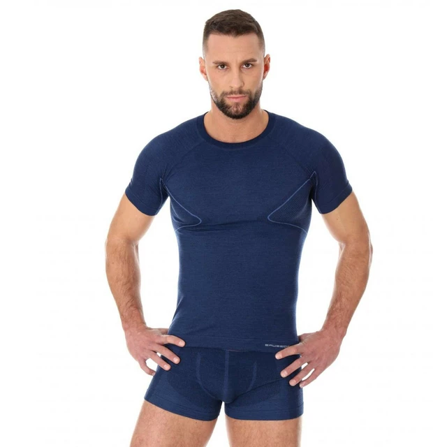 Pánske tričko Brubeck Active Wool s krátkym rukávom - Black - Navy Blue