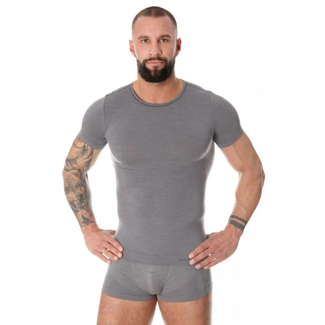 Men’s Short-Sleeved T-Shirt Brubeck Wool Comfort - Blue - Dark Grey
