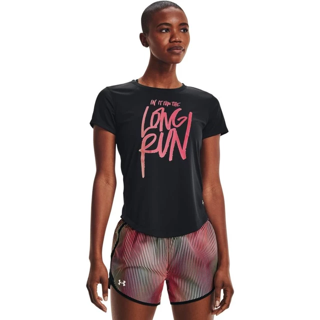 Women’s Running T-Shirt Under Armour Long Run Graphic Short Sleeve - Black