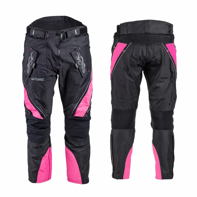 Dámské moto kalhoty W-TEC Kaajla - černo-bílá - černo-růžová