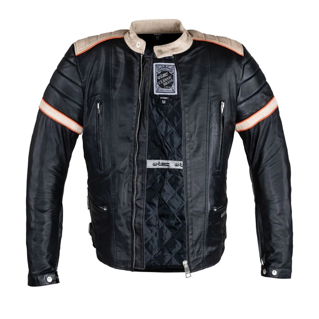 Men’s Leather Jacket W-TEC Hellsto - Black with Beige and Orange Stripe