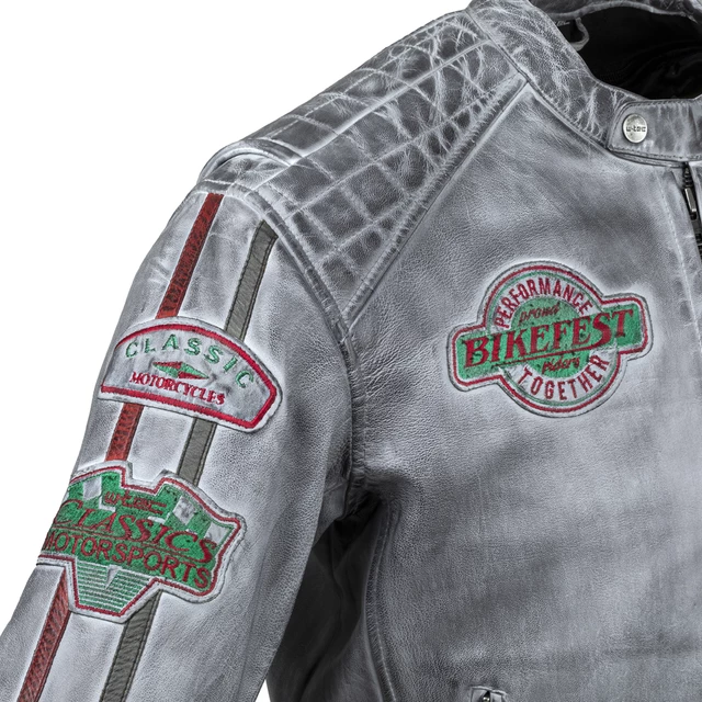Men’s Leather Motorcycle Jacket W-TEC Sheawen Waxed Grey