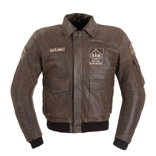 Męska skórzana kurtka motocyklowa W-TEC Black Heart Bomber - Brązowy Vintage - Brązowy Vintage