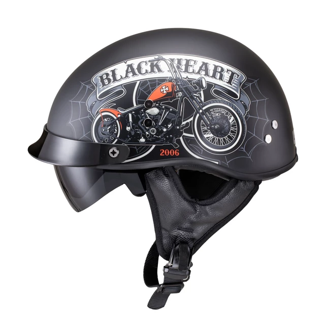 Kask motocyklowy otwarty chopper W-TEC Black Heart Rednut - Pistolet Blazin / Matowa czerń