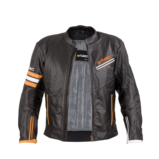 Leather Motorcycle Jacket W-TEC Brenerro - Black-Orange-White, XXL