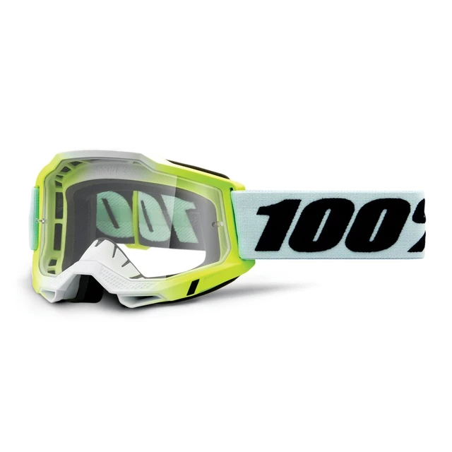 Motocross Goggles 100% Accuri 2 - Dunder White-Green, Clear Plexi