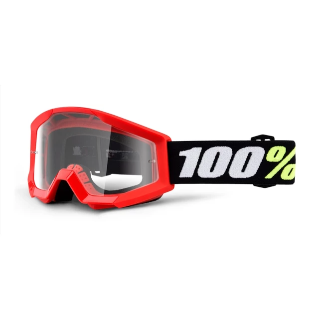 Motocross Goggles 100% Strata Mini - Yellow, Clear Plexi - Gron Red, Clear Plexi