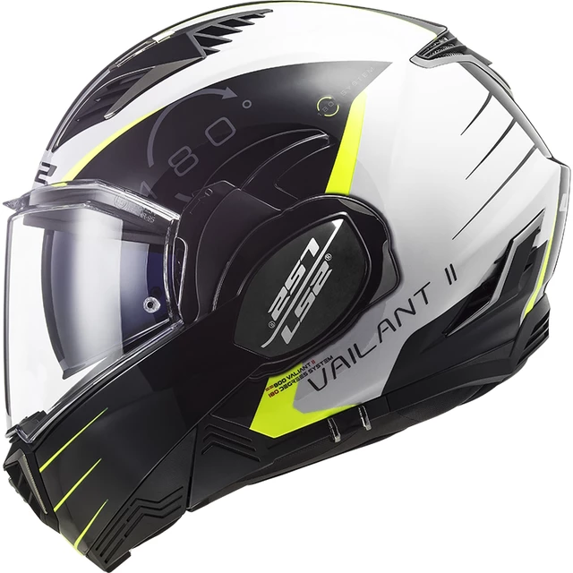 Flip-Up Motorcycle Helmet LS2 FF900 Valiant II Codex White Black P/J