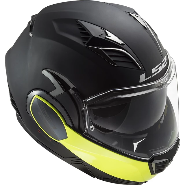 Flip-Up Motorcycle Helmet LS2 FF900 Valiant II Hammer P/J - Black H-V Yellow