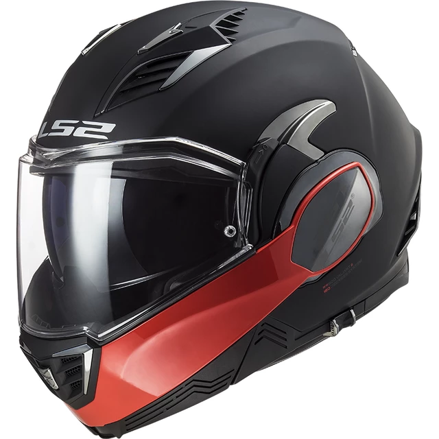 Flip-Up Motorcycle Helmet LS2 FF900 Valiant II Hammer P/J - Black H-V Yellow - Matt Black Red