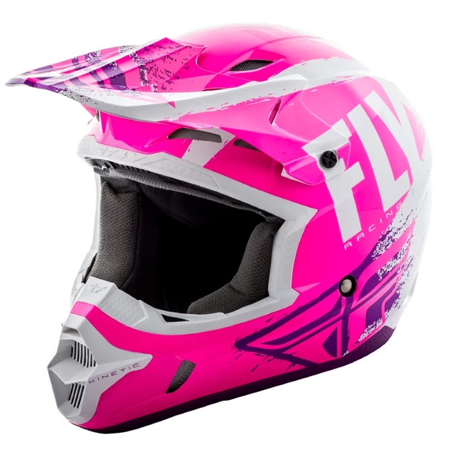 Fly Racing Kinetic Burnich Motocross Helm - schwarz/red/orange - neon rosa/weiss/violett