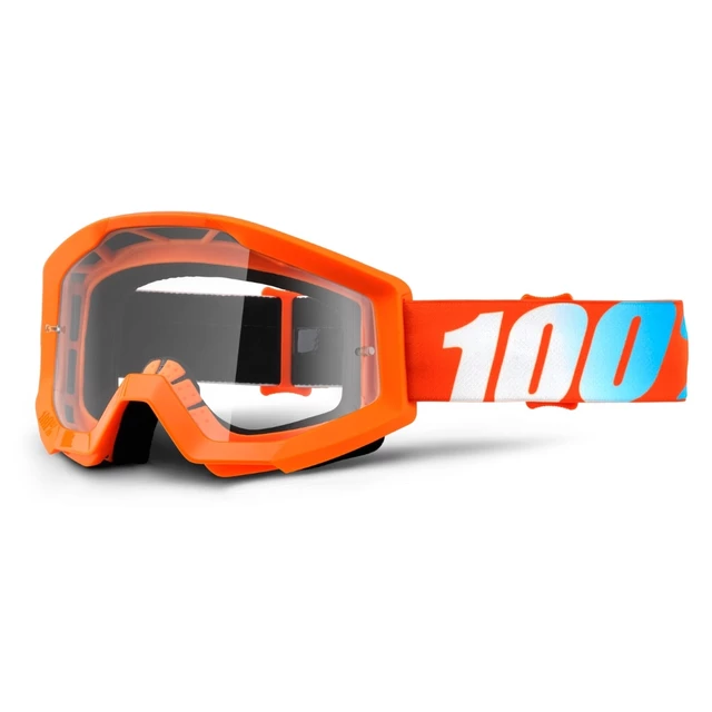 Motocross Goggles 100% Strata - Goliath Black, Clear Plexi with Pins for Tear-Off Foils - Orange, Clear Plexi with Pins for Tear-Off Foils