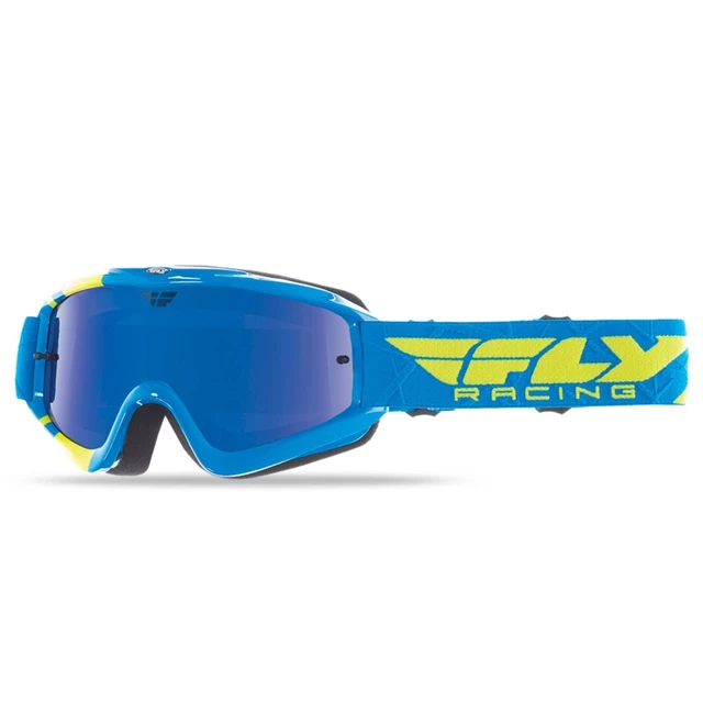 Children's Motocross Goggles Fly Racing RS Zone Youth - Blue/Fluo Yellow, Mirror/Blue Plexi with Pins for Tear-Off Foils