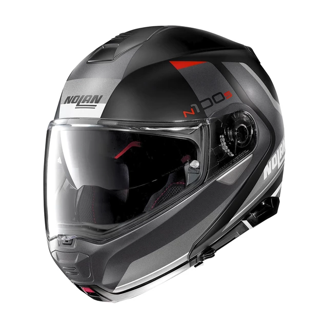 Motorcycle Helmet Nolan N100-5 Hilltop N-Com P/J - Metal White-Blue - Flat Black - Slate Grey