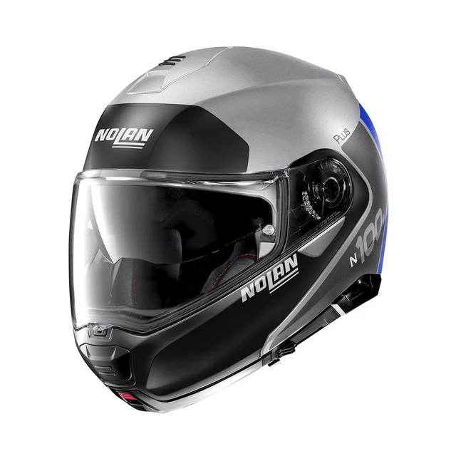 Motorcycle Helmet Nolan N100-5 Plus Distinctive N-Com P/J - Glossy Black-Fluo - Flat Silver