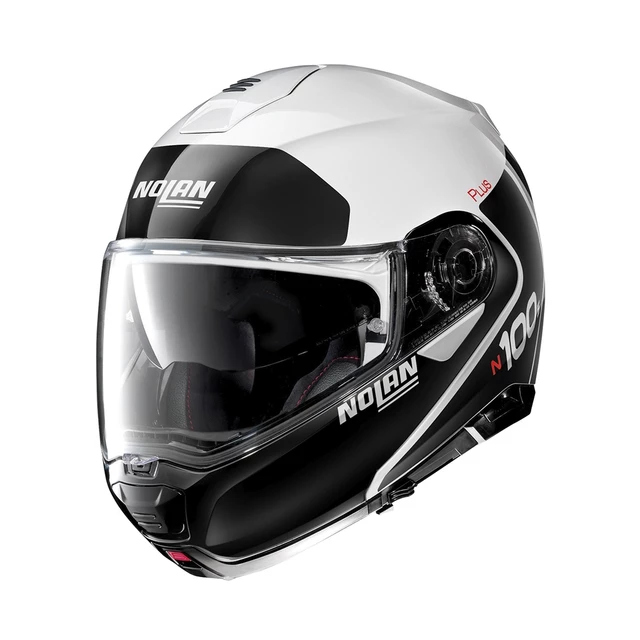 Moto helma Nolan N100-5 Plus Distinctive N-Com P/J - Glossy Black-Red - Metal White