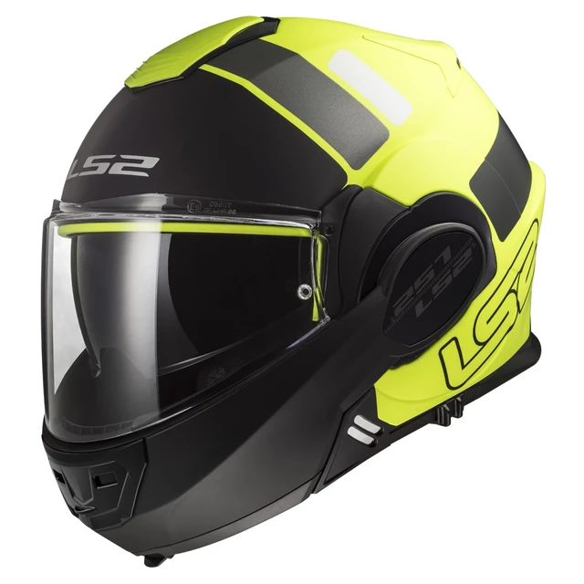 Flip-Up Motorcycle Helmet LS2 FF399 Valiant Lumen / H-V Yellow - Lumen Matt/Gloss Black Light - Prox Matt H-V Yellow Black