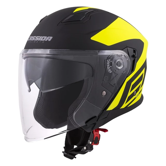 Motorcycle Helmet Cassida Jet Tech Corso - Black/White - Black Matt/Fluo Yellow