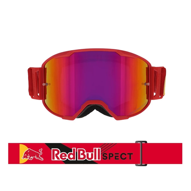 Motokrosové okuliare RedBull Spect Strive Panovision, červené matné, plexi fialové zrkadlové