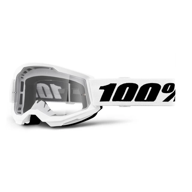 100% Strata 2 Youth Motocross-Schutzbrille für Kinder - schwarzes, klares Plexiglas - bílá, čiré plexi