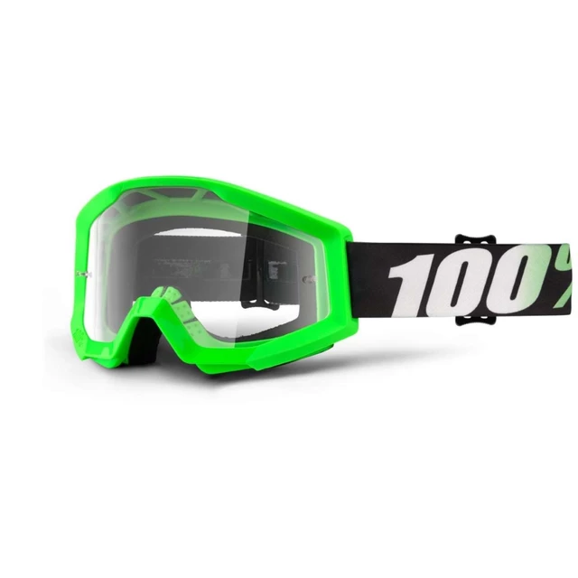 Motocross Goggles 100% Strata - Goliath Black, Clear Plexi with Pins for Tear-Off Foils - Arkon Light Green, Clear Plexi with Pins for Tear-Off Foils