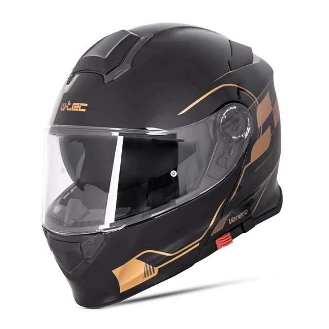 Flip-Up Motorcycle Helmet W-TEC Venero - Glossy Black-Gold