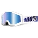 Motocross Goggles 100% Strata - Huntitistan Dark Green, Silver Chrome Plexi with Pins for Tear-O - Ice Age White, Blue Chrome Plexi with Pins for Tear-Off Foils