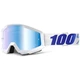 Motocross Goggles 100% Strata - Equinox White, Blue Chrome Plexi with Pins for Tear-Off Foils