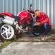 Męskie stylowe buty motocyklowe W-TEC SmokinJoe - beżowy z czerwonym paskiem