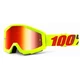Motocross Goggles 100% Strata - Mercury Fluo Yellow, Red Chrome Plexi with Pins for Tear-Off Foi