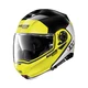 Moto helma Nolan N100-5 Plus Distinctive N-Com P/J - Metal White - Glossy Black-Fluo